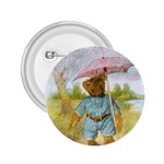 Vintage Drawing: Teddy Bear in the Rain 2.25  Button Front