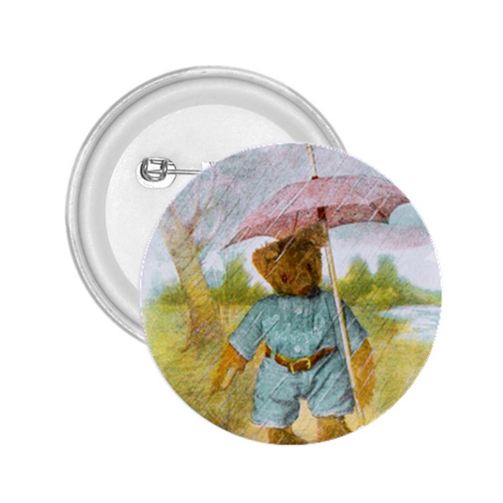 Vintage Drawing: Teddy Bear in the Rain 2.25  Button