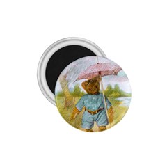 Vintage Drawing: Teddy Bear In The Rain 1 75  Button Magnet