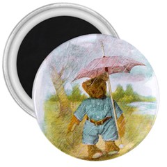 Vintage Drawing: Teddy Bear In The Rain 3  Button Magnet by MotherGoose