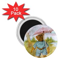 Vintage Drawing: Teddy Bear In The Rain 1 75  Button Magnet (10 Pack)