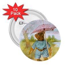 Vintage Drawing: Teddy Bear In The Rain 2 25  Button (10 Pack)