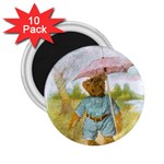 Vintage Drawing: Teddy Bear in the Rain 2.25  Button Magnet (10 pack) Front