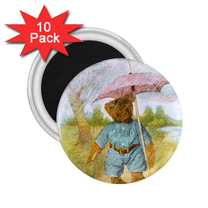 Vintage Drawing: Teddy Bear in the Rain 2.25  Button Magnet (10 pack)