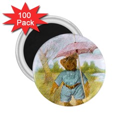 Vintage Drawing: Teddy Bear In The Rain 2 25  Button Magnet (100 Pack) by MotherGoose