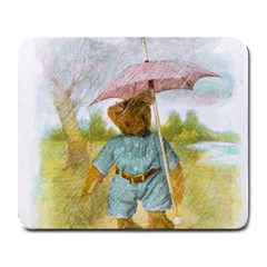 Vintage Drawing: Teddy Bear In The Rain Large Mouse Pad (rectangle) by MotherGoose