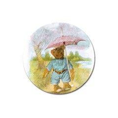 Vintage Drawing: Teddy Bear In The Rain Magnet 3  (round)