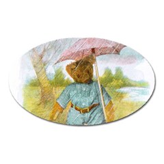 Vintage Drawing: Teddy Bear In The Rain Magnet (oval)