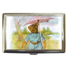 Vintage Drawing: Teddy Bear In The Rain Cigarette Money Case