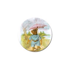 Vintage Drawing: Teddy Bear In The Rain Golf Ball Marker by MotherGoose