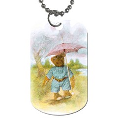 Vintage Drawing: Teddy Bear In The Rain Dog Tag (two-sided) 