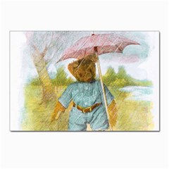 Vintage Drawing: Teddy Bear In The Rain Postcard 4 x 6  (10 Pack) by MotherGoose