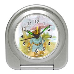 Vintage Drawing: Teddy Bear In The Rain Desk Alarm Clock by MotherGoose