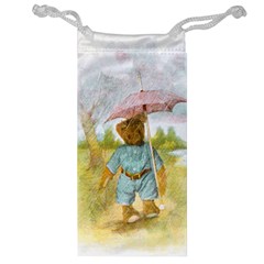 Vintage Drawing: Teddy Bear In The Rain Jewelry Bag by MotherGoose