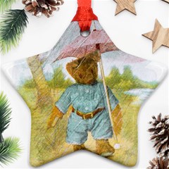 Vintage Drawing: Teddy Bear In The Rain Star Ornament (two Sides) by MotherGoose