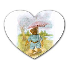 Vintage Drawing: Teddy Bear In The Rain Mouse Pad (heart) by MotherGoose