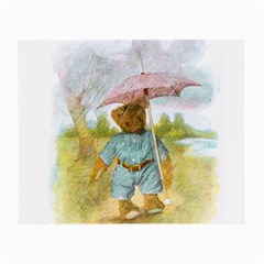 Vintage Drawing: Teddy Bear In The Rain Glasses Cloth (small, Two Sided)