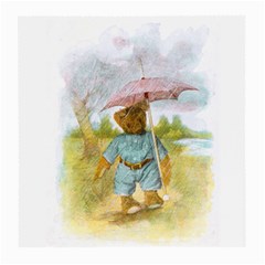 Vintage Drawing: Teddy Bear In The Rain Glasses Cloth (medium, Two Sided) by MotherGoose