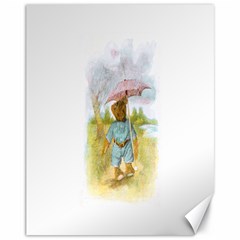 Vintage Drawing: Teddy Bear In The Rain Canvas 11  X 14  (unframed) by MotherGoose