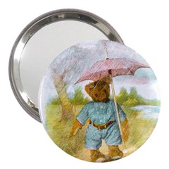 Vintage Drawing: Teddy Bear In The Rain 3  Handbag Mirror by MotherGoose