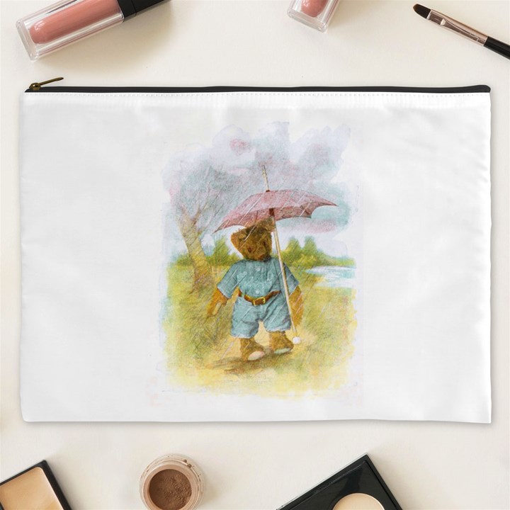 Vintage Drawing: Teddy Bear in the Rain Cosmetic Bag (XXXL)