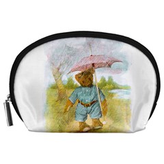 Vintage Drawing: Teddy Bear In The Rain Accessory Pouch (large) by MotherGoose