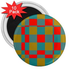 Squares In Retro Colors 3  Magnet (10 Pack) by LalyLauraFLM