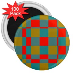 Squares In Retro Colors 3  Magnet (100 Pack)