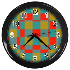 Squares In Retro Colors Wall Clock (black)