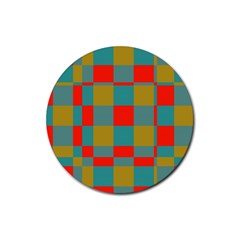 Squares In Retro Colors Rubber Round Coaster (4 Pack) by LalyLauraFLM