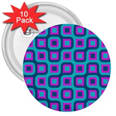 Blue Purple Squares Pattern 3  Button (10 Pack) by LalyLauraFLM