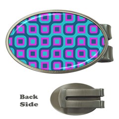 Blue Purple Squares Pattern Money Clip (oval)