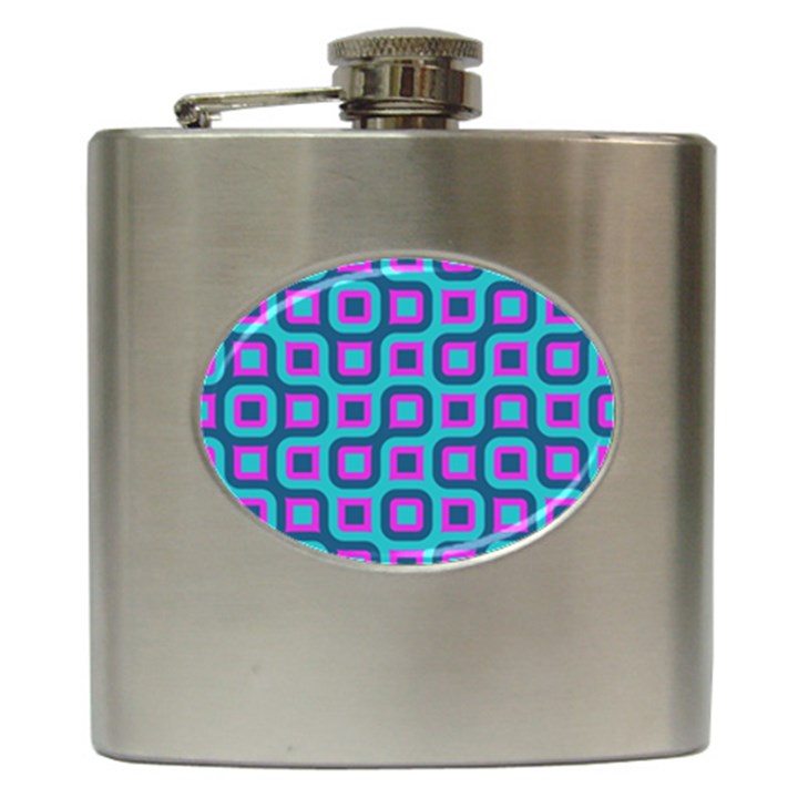 Blue purple squares pattern Hip Flask (6 oz)