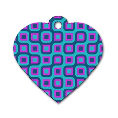 Blue Purple Squares Pattern Dog Tag Heart (one Side)