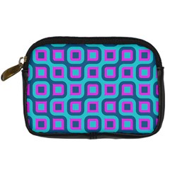 Blue Purple Squares Pattern Digital Camera Leather Case