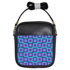 Blue Purple Squares Pattern Girls Sling Bag by LalyLauraFLM