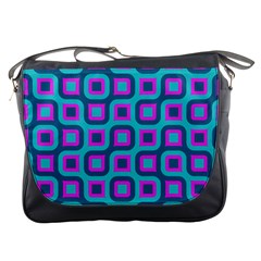 Blue Purple Squares Pattern Messenger Bag by LalyLauraFLM