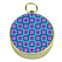 Blue Purple Squares Pattern Gold Compass