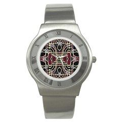 Tribal Style Ornate Grunge Pattern  Stainless Steel Watch (slim) by dflcprints