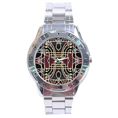 Tribal Style Ornate Grunge Pattern  Stainless Steel Watch by dflcprints