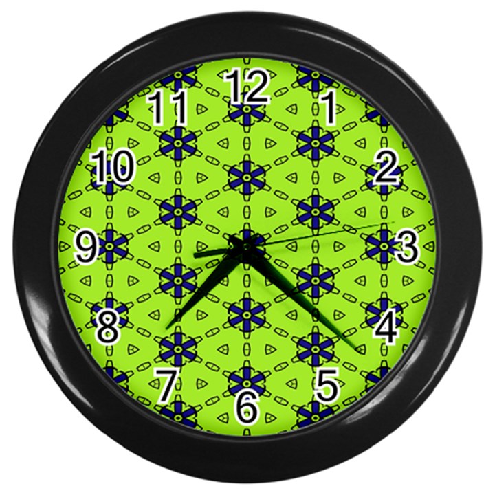 Blue flowers pattern Wall Clock (Black)