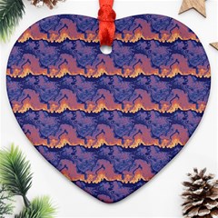 Pink Blue Waves Pattern Heart Ornament (two Sides)