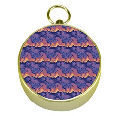 Pink Blue Waves Pattern Gold Compass by LalyLauraFLM