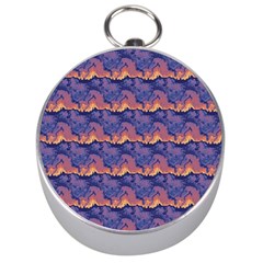 Pink Blue Waves Pattern Silver Compass