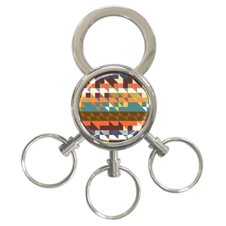 Shapes in retro colors 3-Ring Key Chain