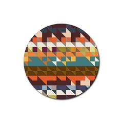 Shapes In Retro Colors Rubber Round Coaster (4 Pack) by LalyLauraFLM