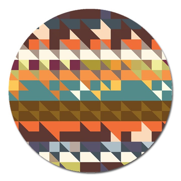 Shapes in retro colors Magnet 5  (Round)