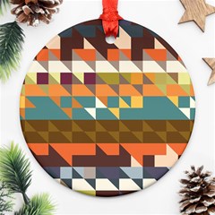 Shapes In Retro Colors Round Ornament (two Sides)