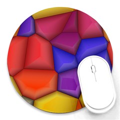 3d Colorful Shapes Round Mousepad by LalyLauraFLM