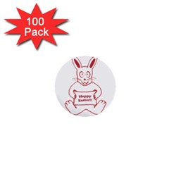 Cute Bunny With Banner Drawing 1  Mini Button (100 Pack)